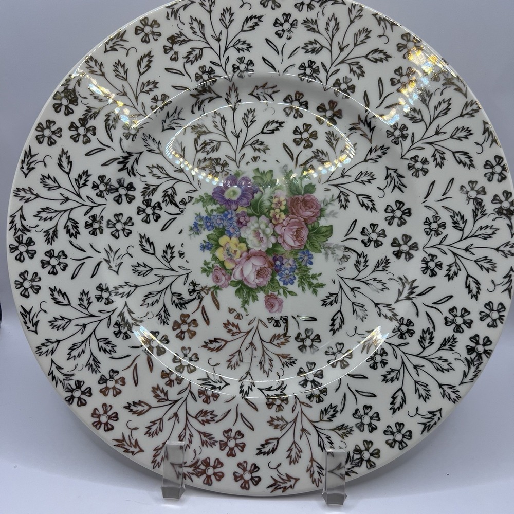 Vintage 22 Karat Gold Floral Plate  Atlas China Made In USA platter 11"